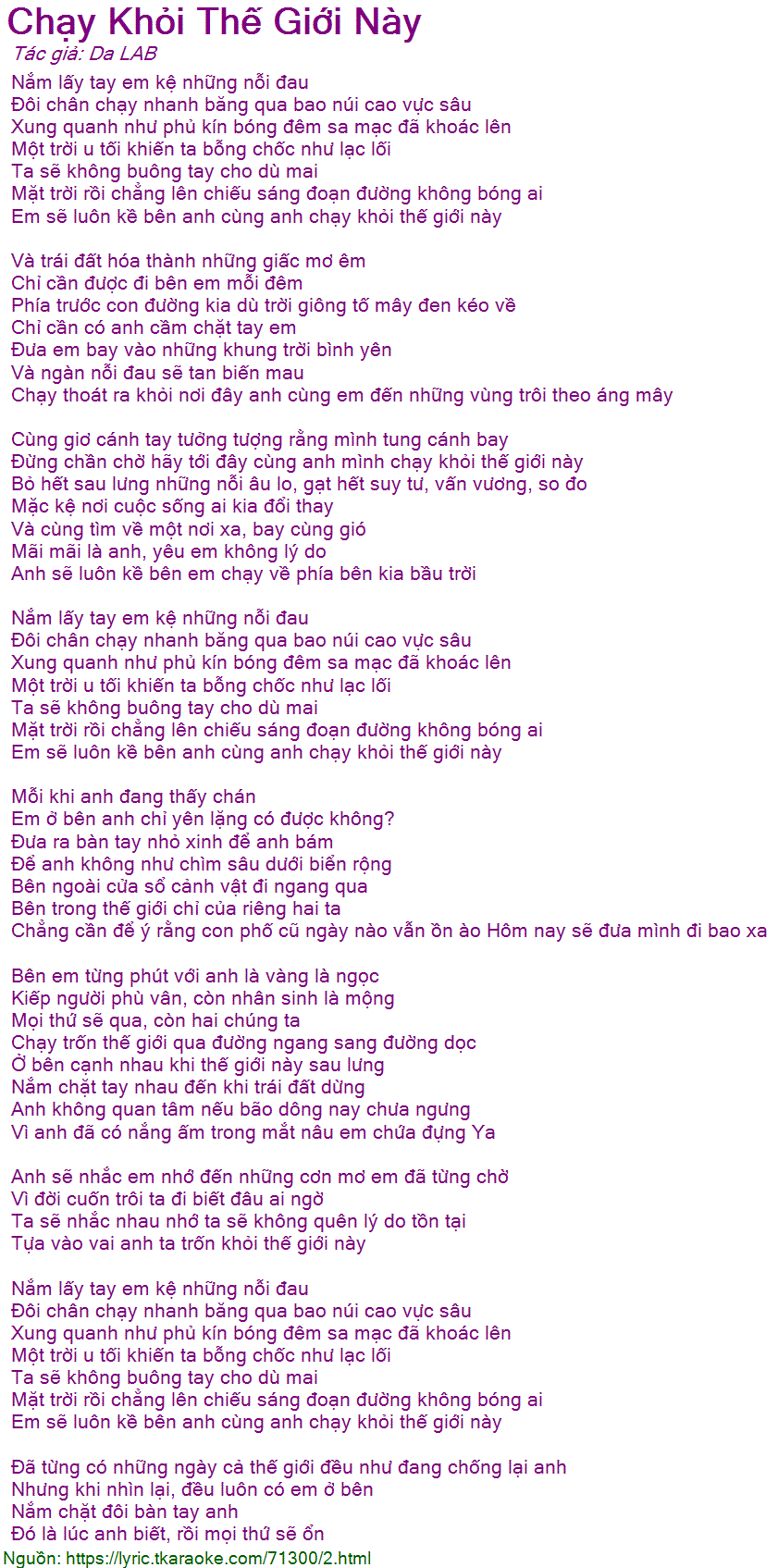 Lời Bài Hát Phương Ly - Chạy Khỏi Thế Giới Này Gallery 2