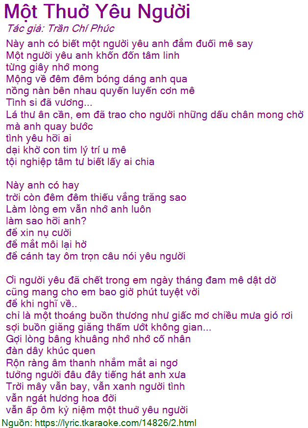 Lời Bài Hát Một Thuở Yêu Người Gallery 1