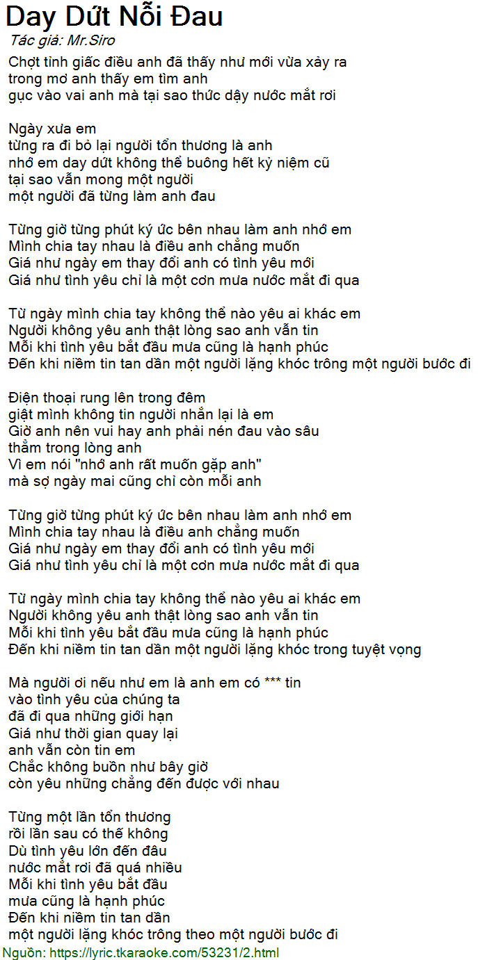 Lời Bài Hát Day Dứt Nỗi Đau