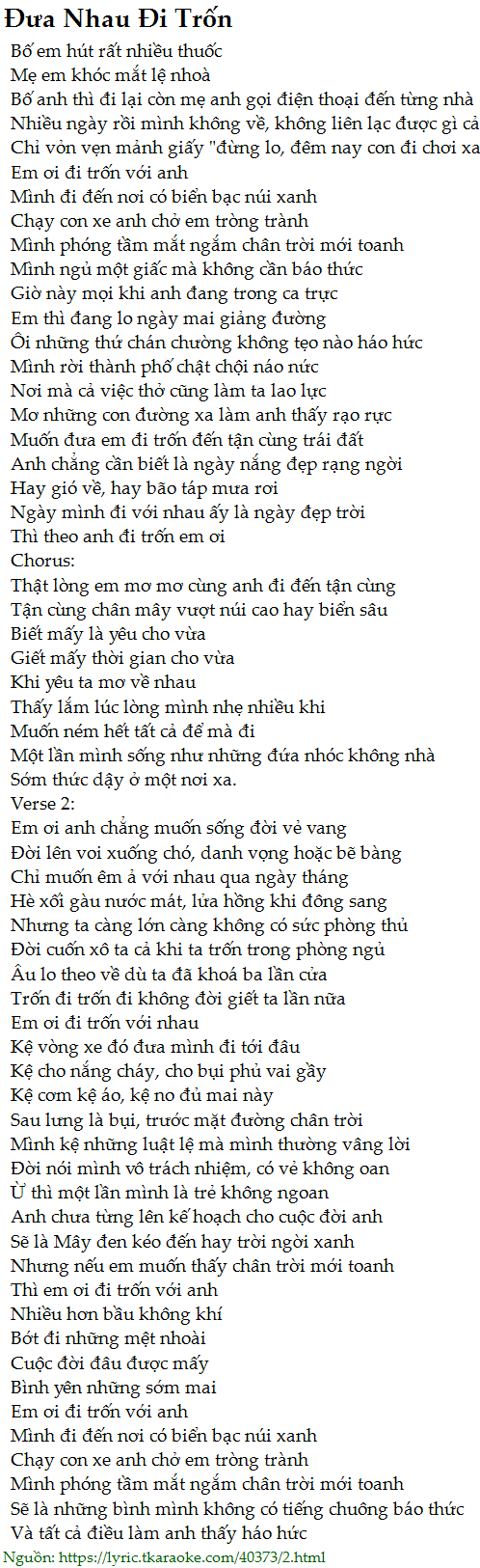 Lời Bài Hát Đen - Đưa Nhau Đi Trốn
