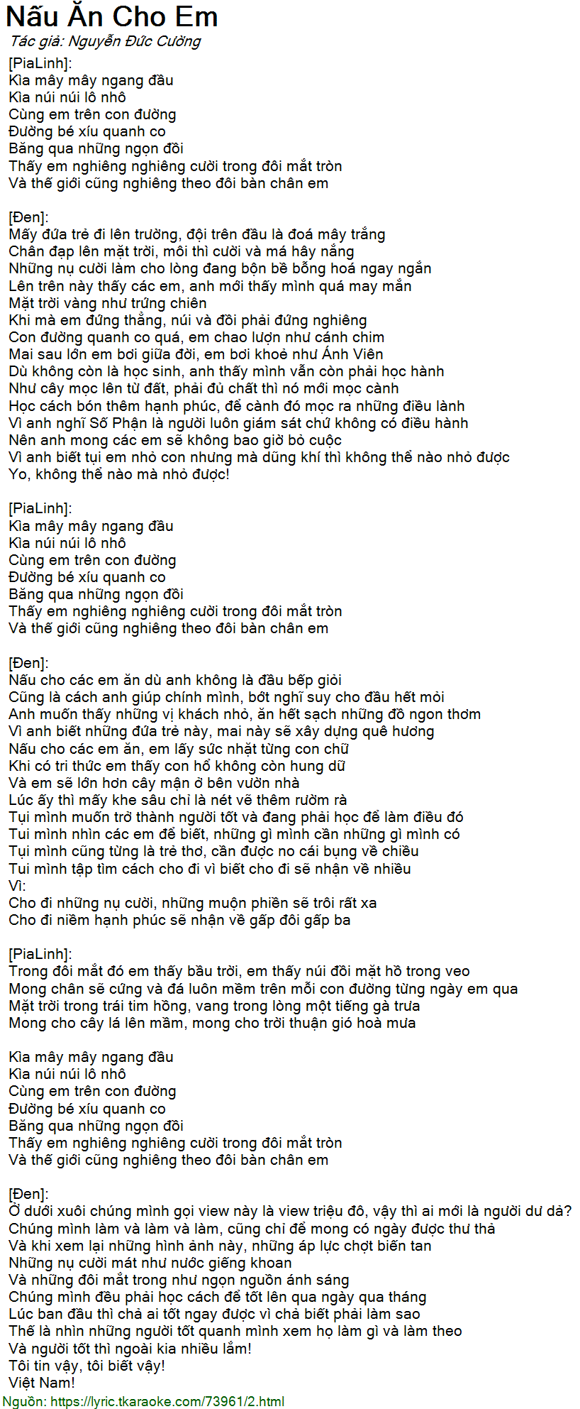 Lời Bài Hát "Đến Nấu Ăn Cho Em"