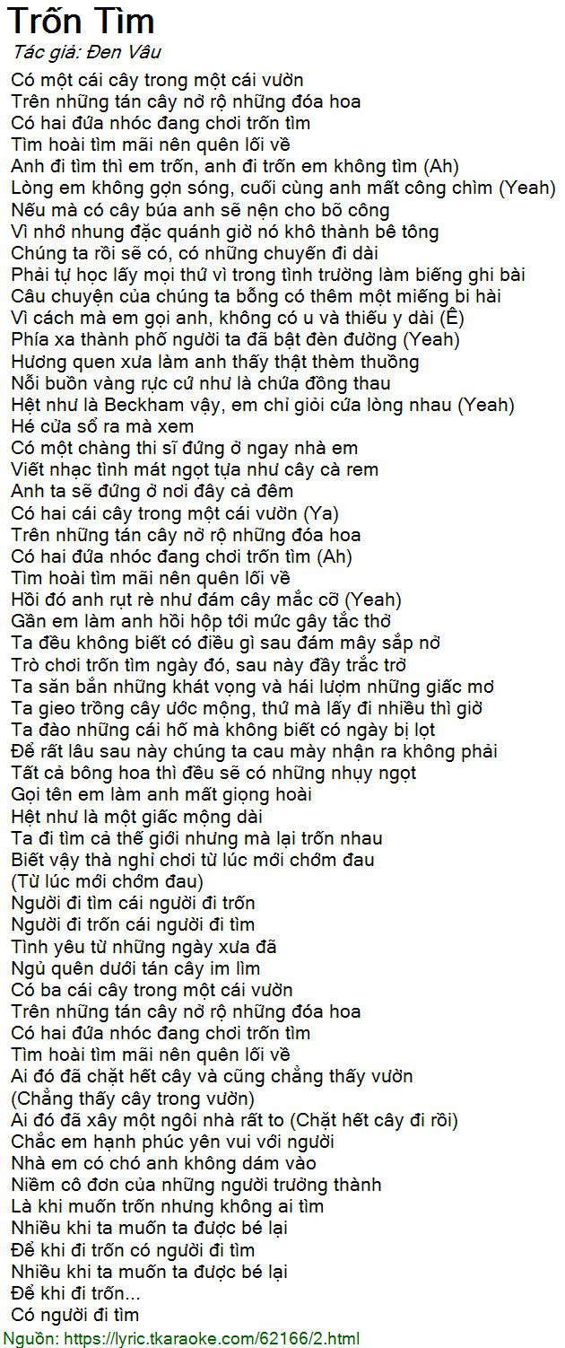 Lời Bài Hát Đến Trốn Tìm