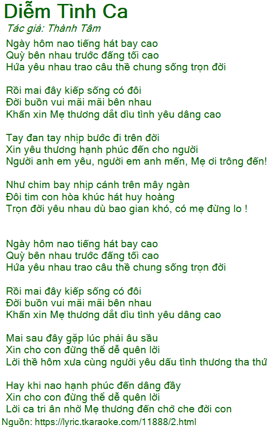 Lời Bài Hát Diễm Tình Ca 3