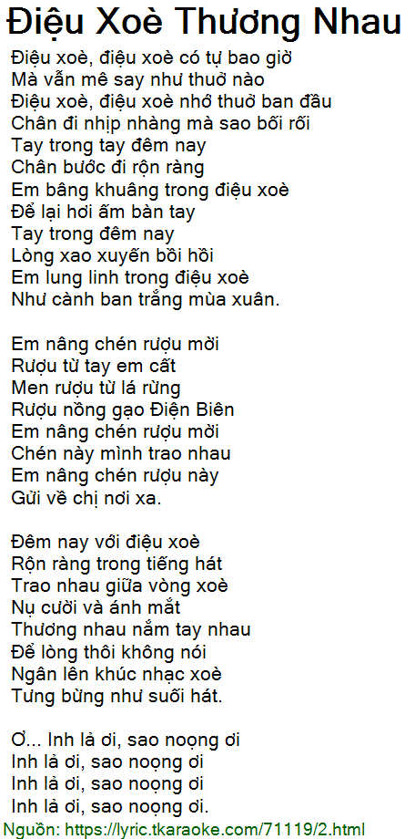 Lời Bài Hát Điệu Xòe Thương Nhau
