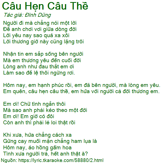 Lời Bài Hát Đình Dũng - Câu Hẹn Câu Thề
