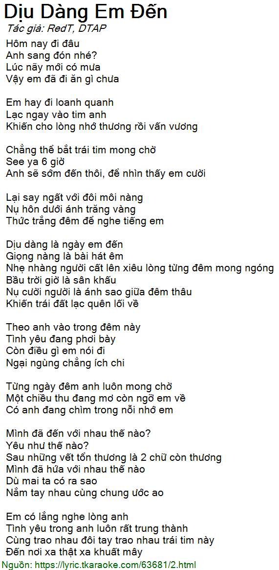 Lời Bài Hát Dịu Dàng Em Đến