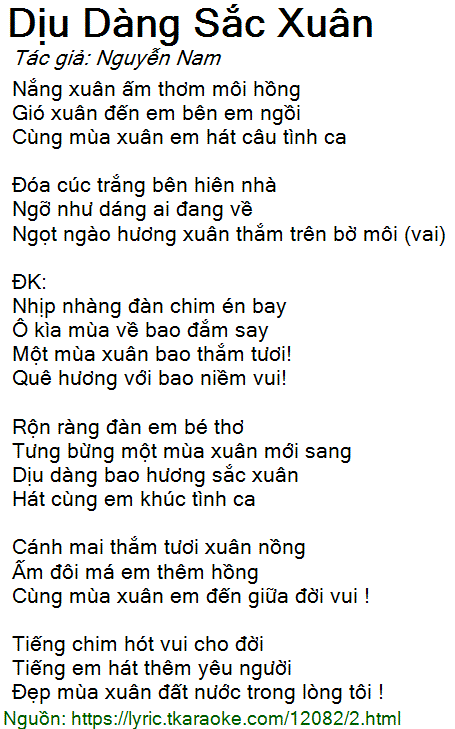 Lời Bài Hát Dịu Dàng Sắc Xuân