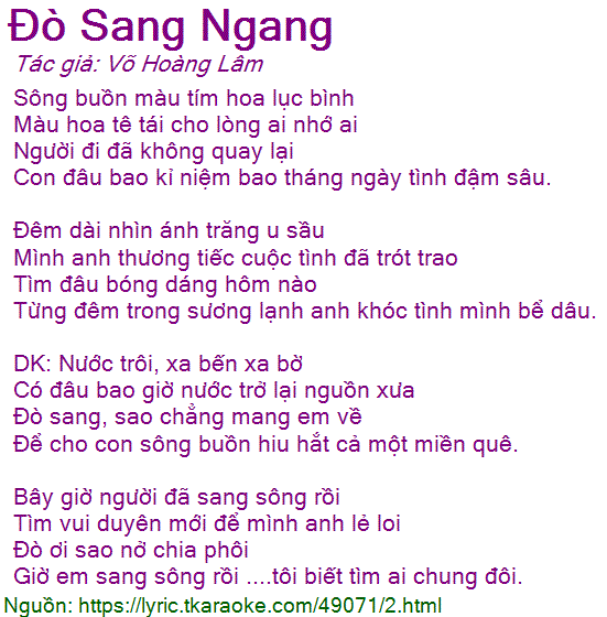 Lời Bài Hát Đò Sang Ngang