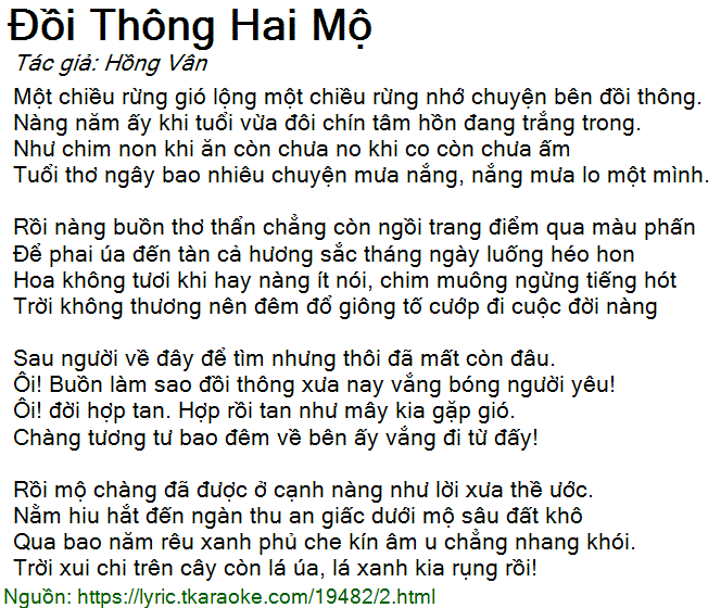 Lời Bài Hát Đồi Thông Hai Mộ 2