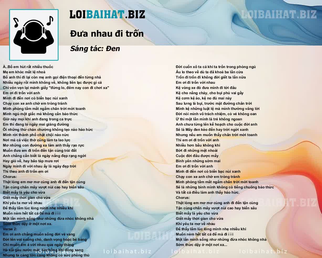 Lời Bài Hát Đen - Đưa Nhau Đi Trốn Gallery 1