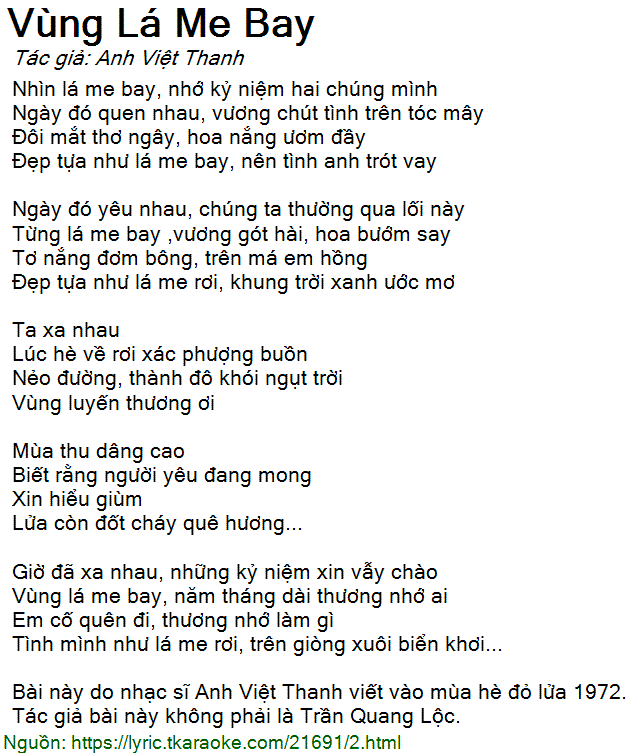 Lời Bài Hát Dương Hồng Loan Vùng Lá Me Bay