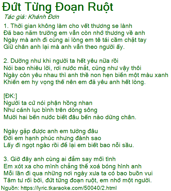 Lời Bài Hát Đứt Từng Đoạn Ruột