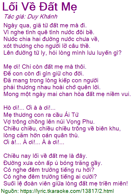 Lời Bài Hát Duy Khánh Lối Về Đất Mẹ