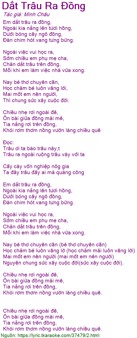 Lời Bài Hát Em Dắt Trâu Ra Đồng