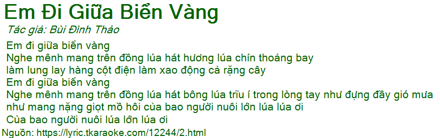 Lời Bài Hát Em Đi Giữa Biển Vàng