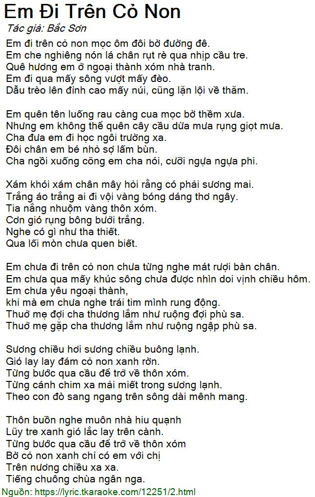 Lời Bài Hát Em Đi Trên Cỏ Non