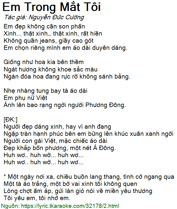 Lời Bài Hát Em Trong Mắt Tôi