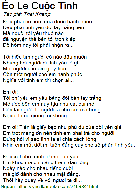 Lời Bài Hát Éo Le Cuộc Tình