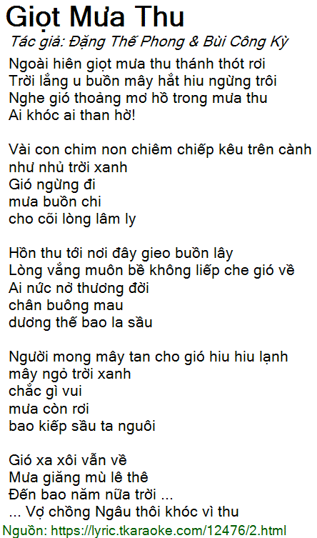 Lời Bài Hát Giọt Mưa Thu