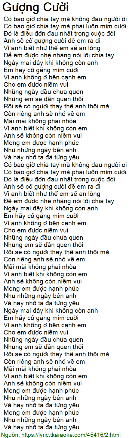 Lời Bài Hát Gượng Cười Hay Nhất