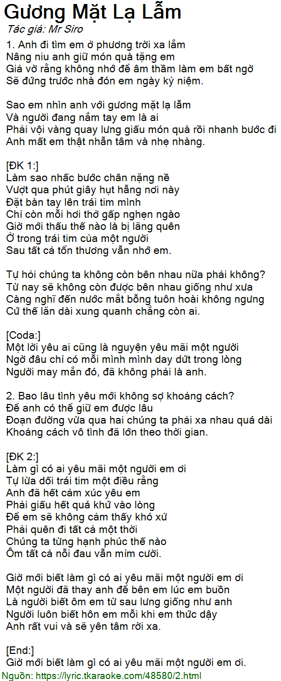 Lời Bài Hát Gương Mặt Lạ Lẫm