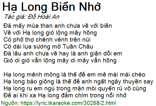 Lời Bài Hát Hạ Long Biển Nhớ