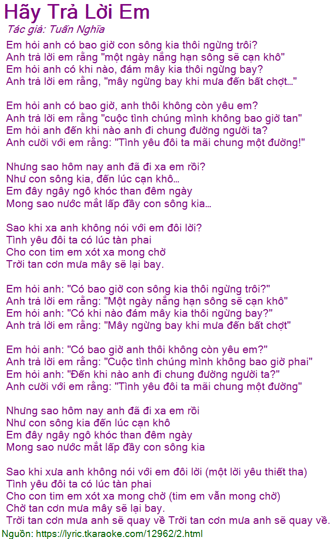 Lời Bài Hát Hãy Trả Lời Em