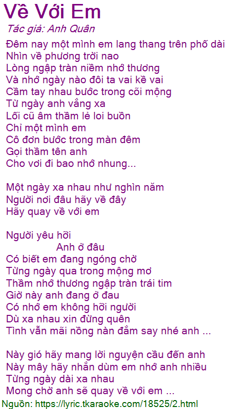 Hãy Về Với Em Lời Bài Hát Gallery 1