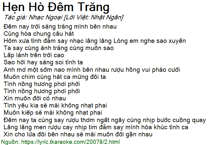 Lời Bài Hát Hẹn Hò Đêm Trăng