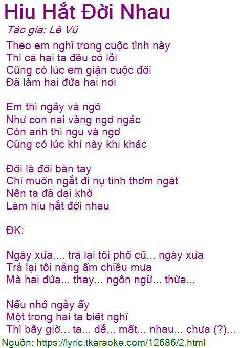 Lời Bài Hát Hiu Hắt Đời Nhau