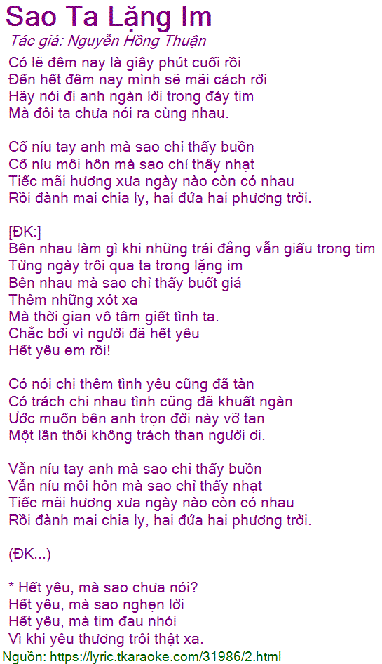 Lời Bài Hát Hồ Ngọc Hà Sao Ta Lặng Im
