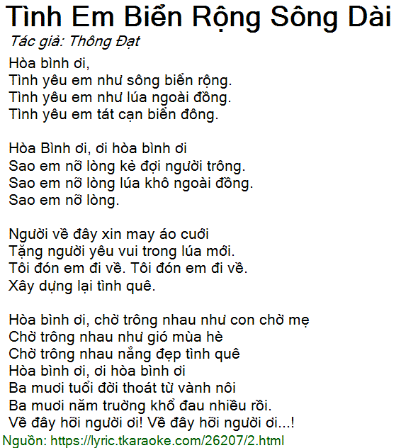 Hòa Bình Ơi Tình Yêu Em Như Sông Biển Rộng