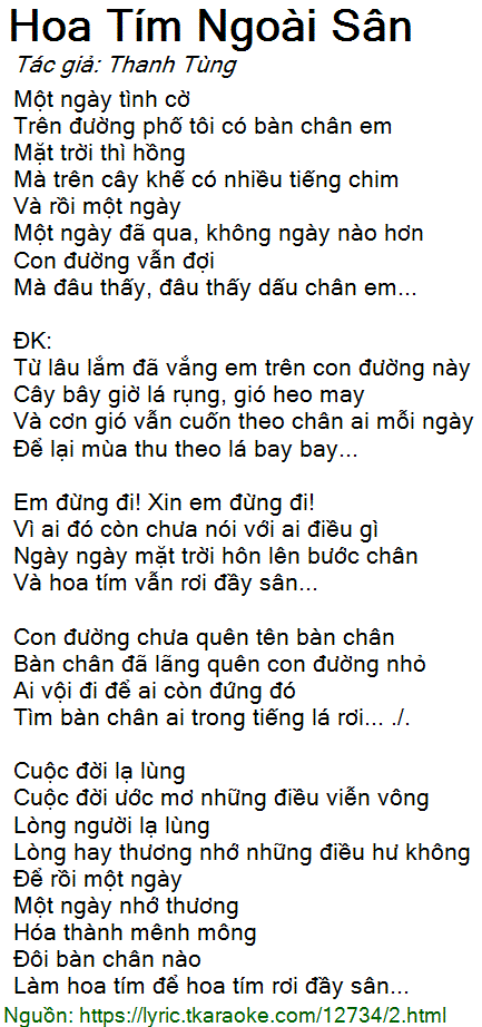 Lời Bài Hát Hoa Tím Ngoài Sân