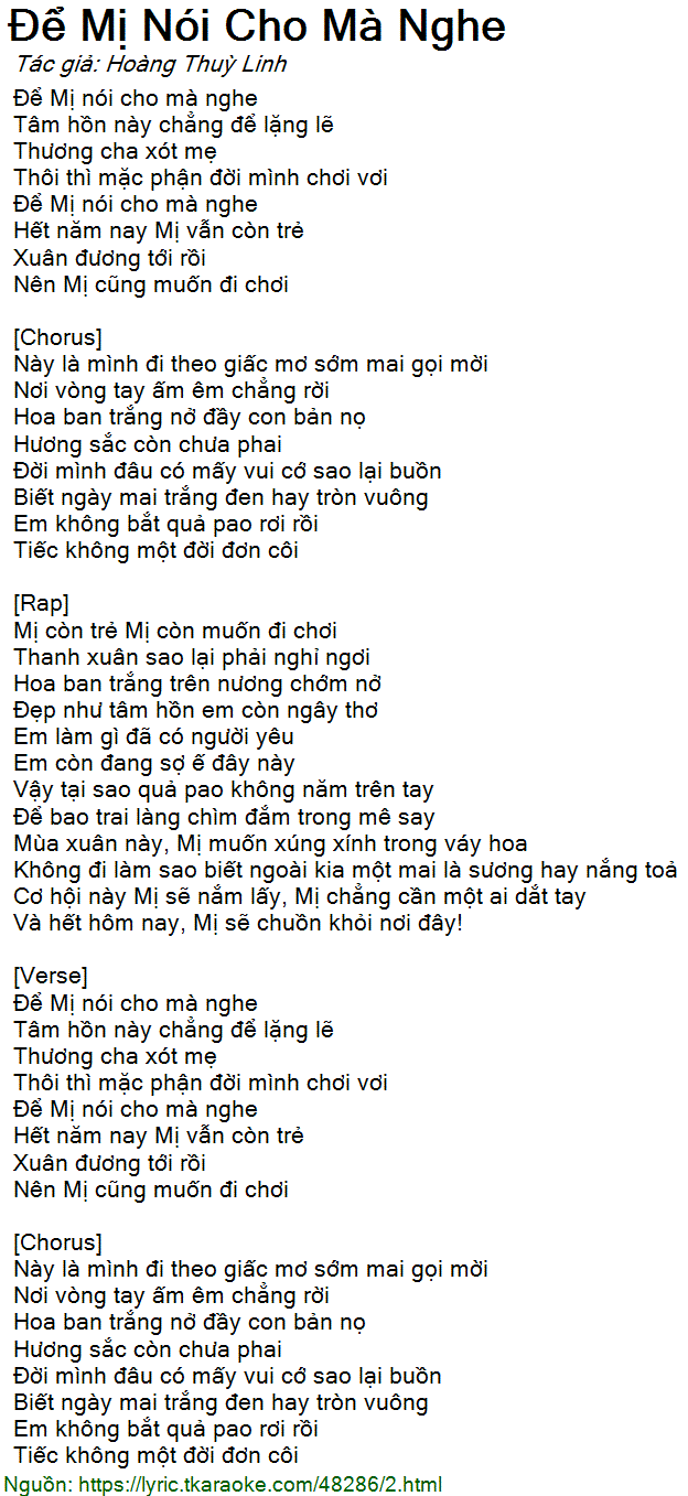 Lời Bài Hát Hoàng Thùy Linh - Để Mị Nói Cho Mà Nghe
