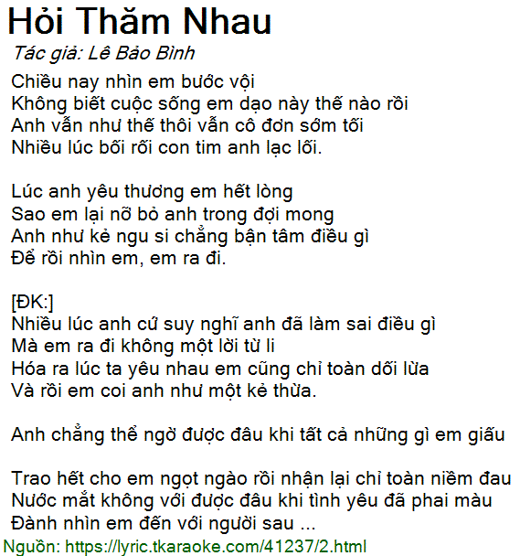 Lời Bài Hát Hỏi Thăm Nhau
