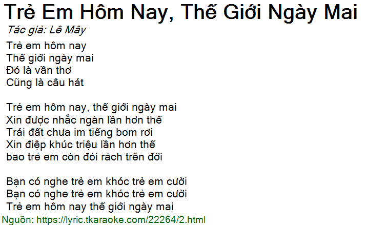 Lời Bài Hát Trẻ Em Hôm Nay Thế Giới Ngày Mai Gallery 1