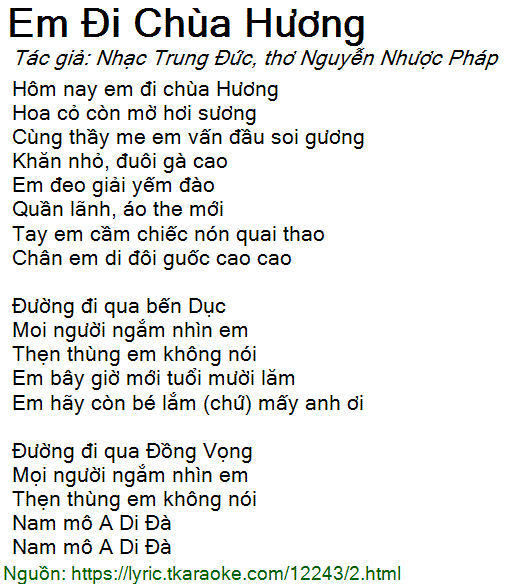 Lời Bài Hát Hôm Qua Em Đi Chùa Hương