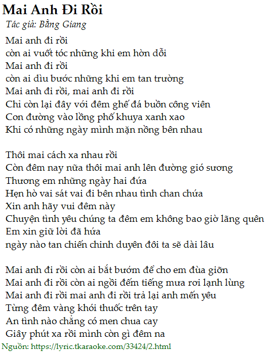Lời Bài Hát Hồng Phượng Mai Anh Đi Rồi
