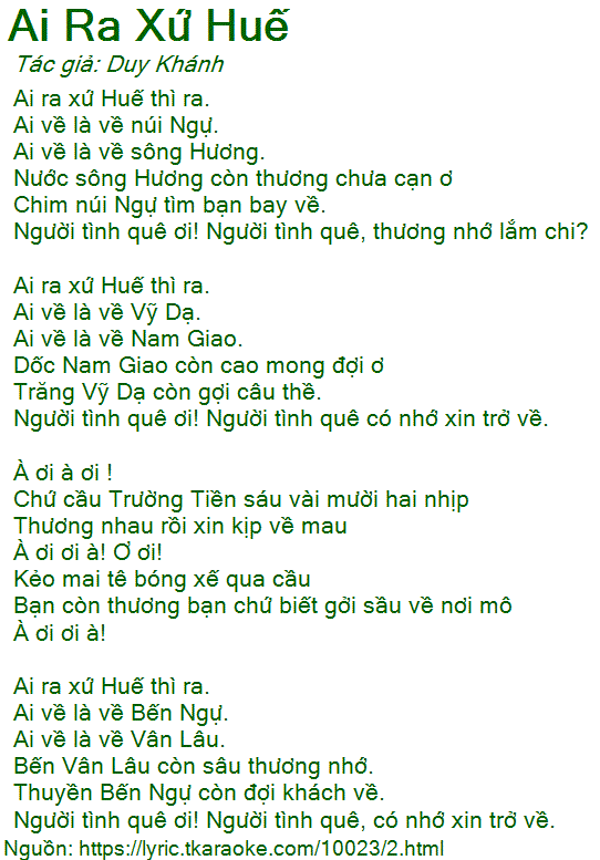 Lời Bài Hát Hương Lan Ai Ra Xứ Huế
