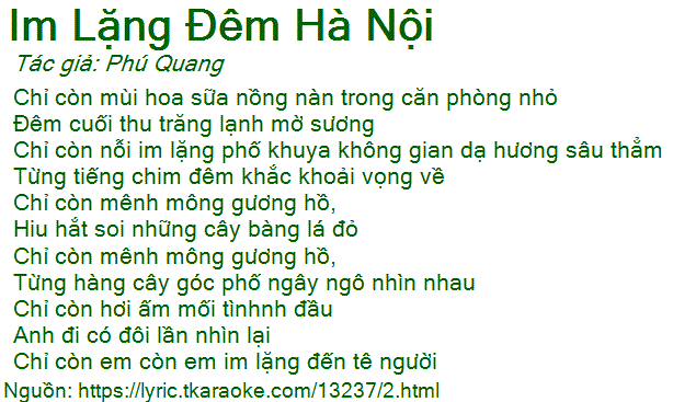 Lời Bài Hát Im Lặng Đêm Hà Nội