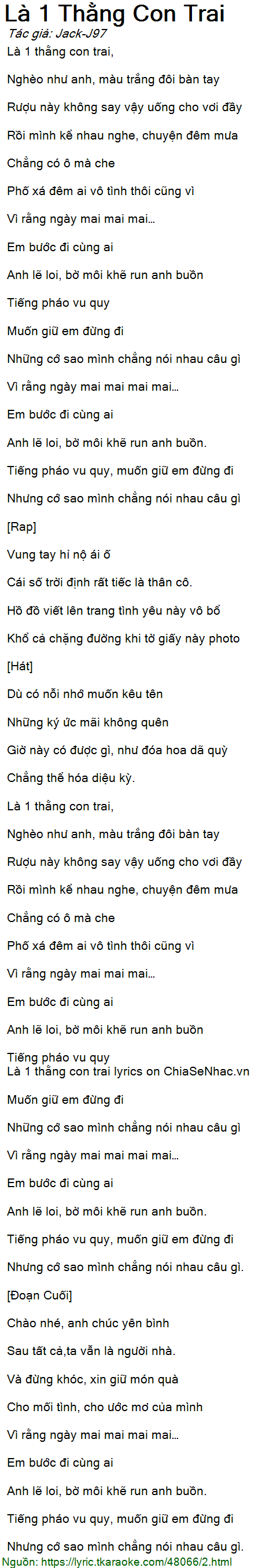 Lời Bài Hát Jack Là 1 Thằng Con Trai