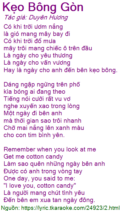 Lời Bài Hát Kẹo Bông Gòn Gallery 1
