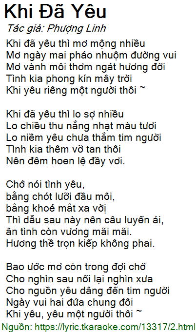 Lời Bài Hát Khi Đã Yêu Thì Mơ Mộng Nhiều