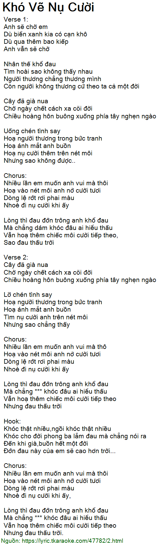 Khó Vẽ Nụ Cười - Lời Bài Hát