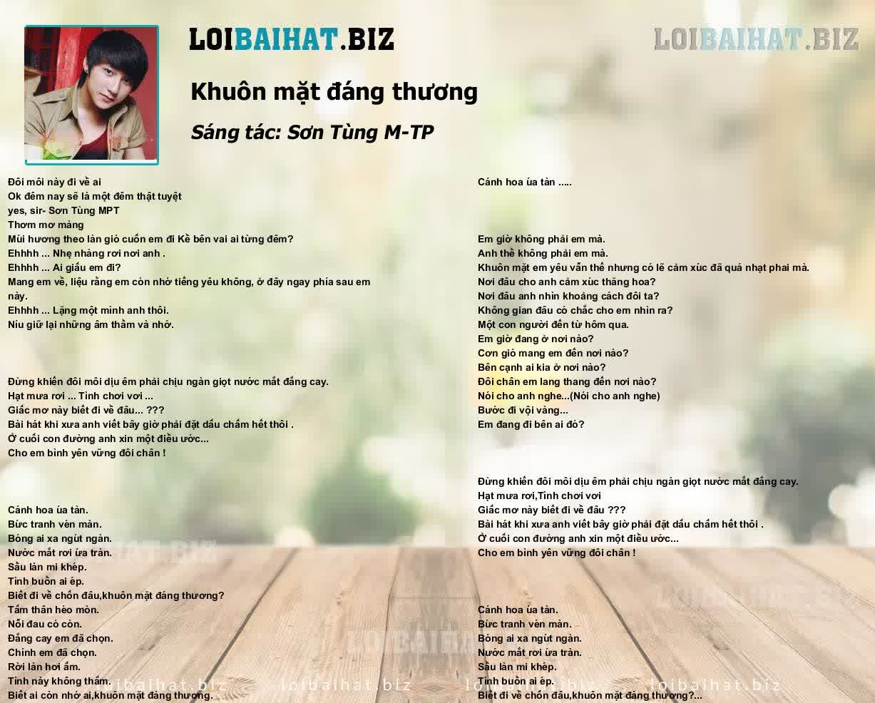 Lời Bài Hát Khuôn Mặt Đáng Thương Gallery 1