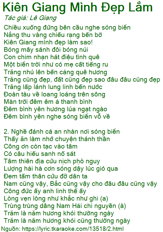 Lời Bài Hát Kiên Giang Mình Đẹp Làm Sao