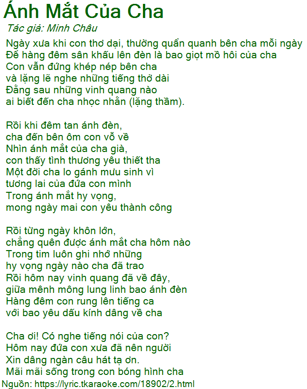Lời Bài Hát Ánh Mắt Của Cha - Lam Trường