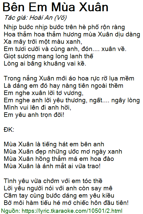 Lời Bài Hát Lam Trường Bên Em Mùa Xuân