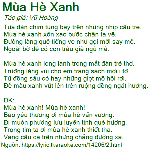 Lời Bài Hát Mùa Hè Xanh - Lam Trường