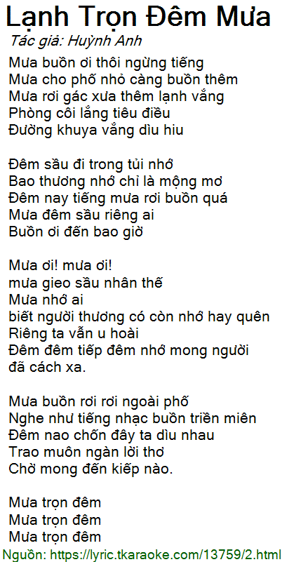 Lạnh Trọn Đêm Mưa - Lời Bài Hát